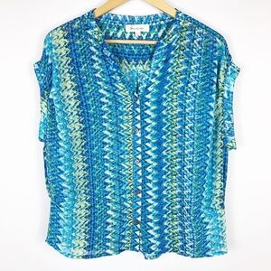 Two by Vince Camuto Blue Sheer Button Up Top